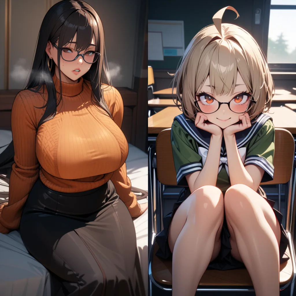 Your Futa Teacher and Her Step-Daughter scenario artwork