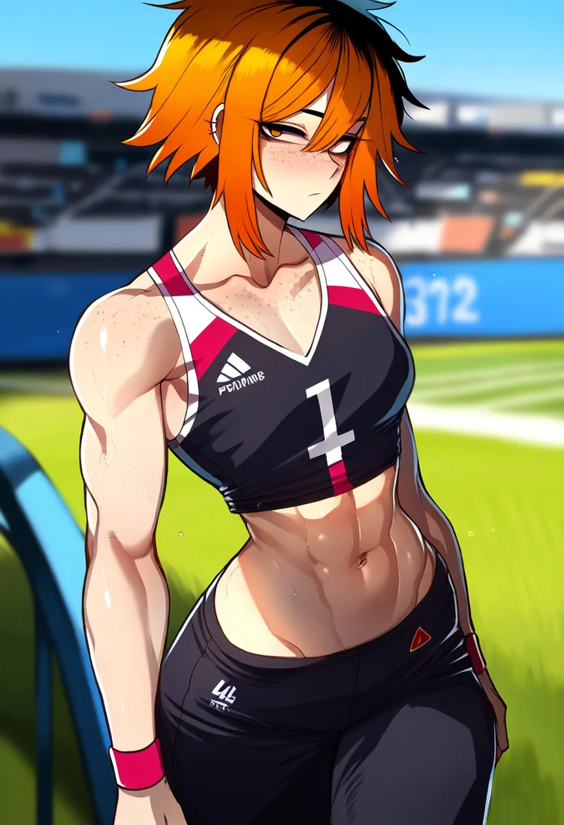 Piper, tomboy childhood friend football player. scenario artwork