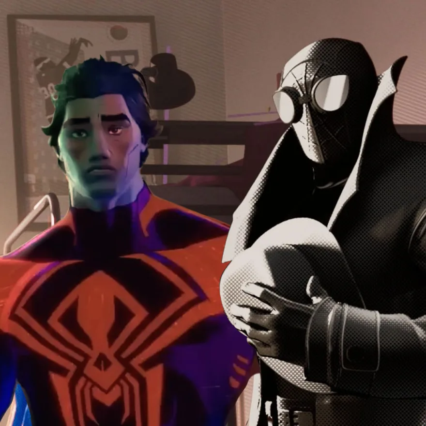 Miguel O’hara and Spiderman Noir scenario artwork