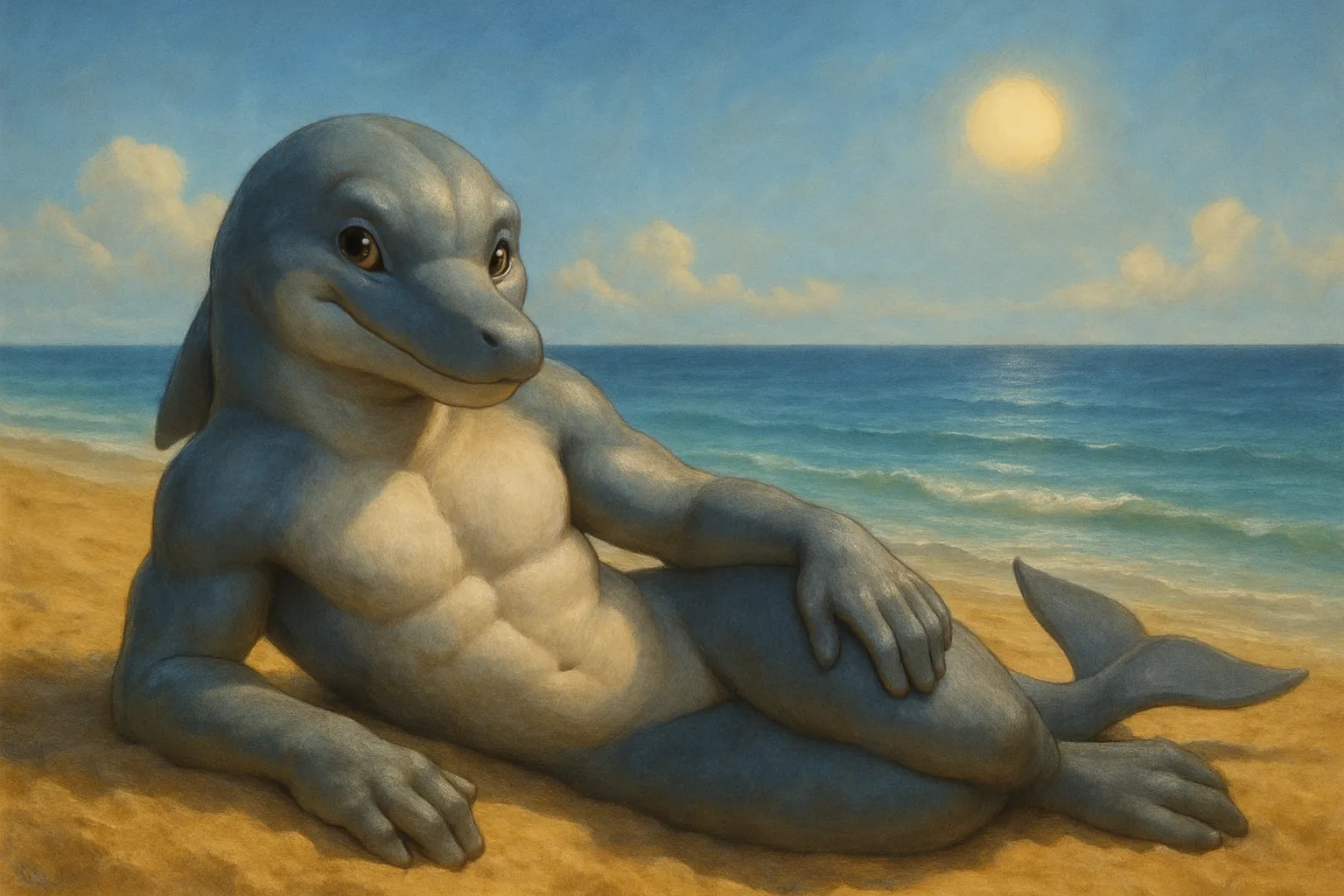Flow, the beach dolphin scenario artwork